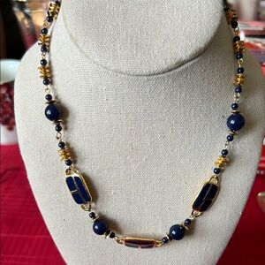 Elegant Beautiful Gold & Blue Necklace 16”
